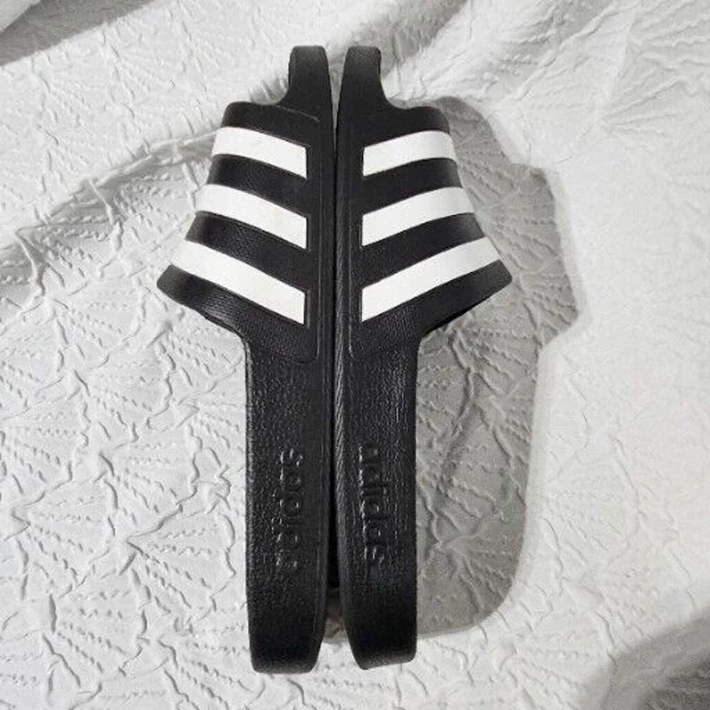 Adidas Adilette Slide Sandals Men 13 Black White Striped Athletic Casual Shoes